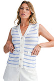 Striped V-Neck Button-Up Knit Vest- 2 Colors