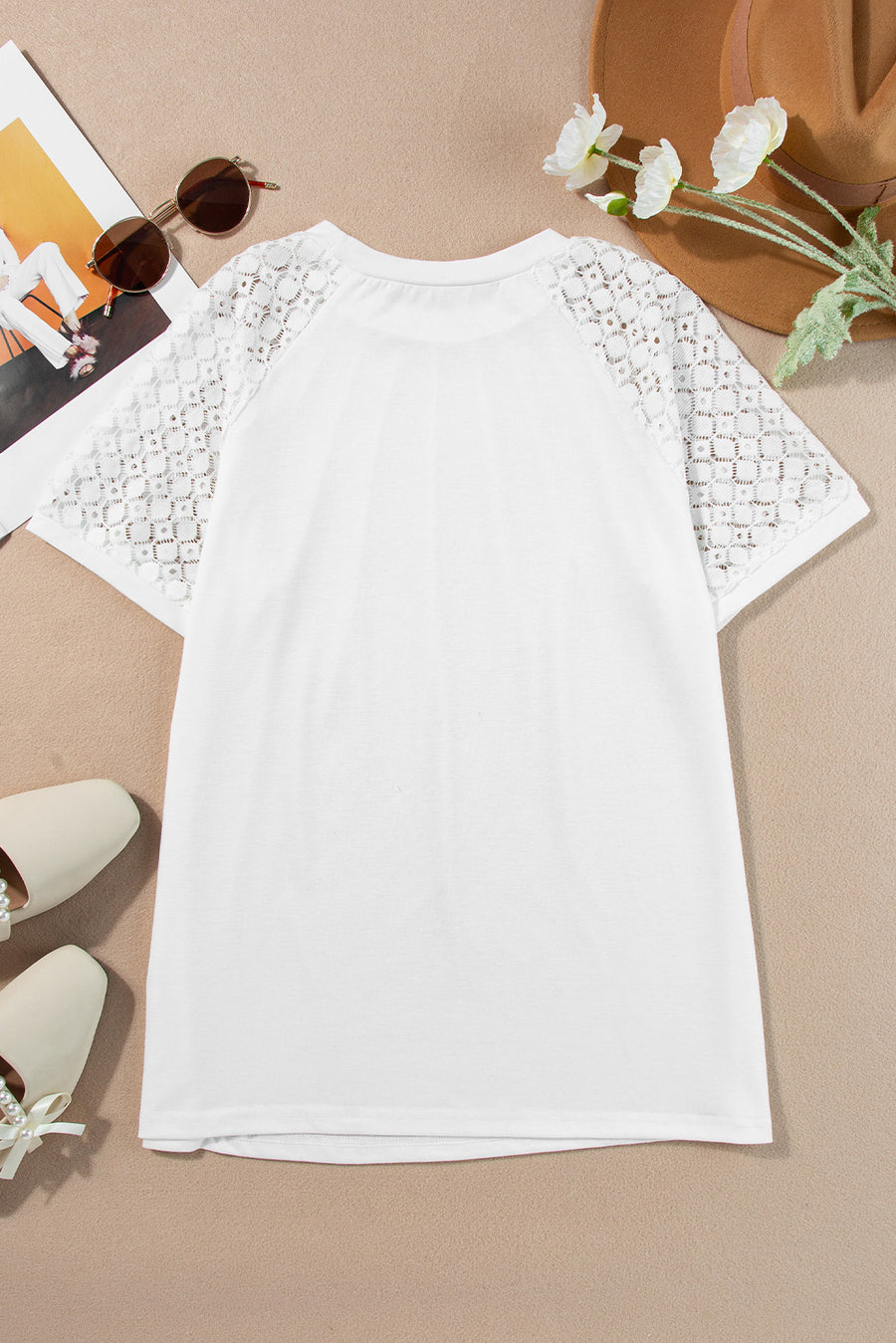 Seamed Detail Contrast Lace Raglan Sleeve T-Shirt- 2 Colors