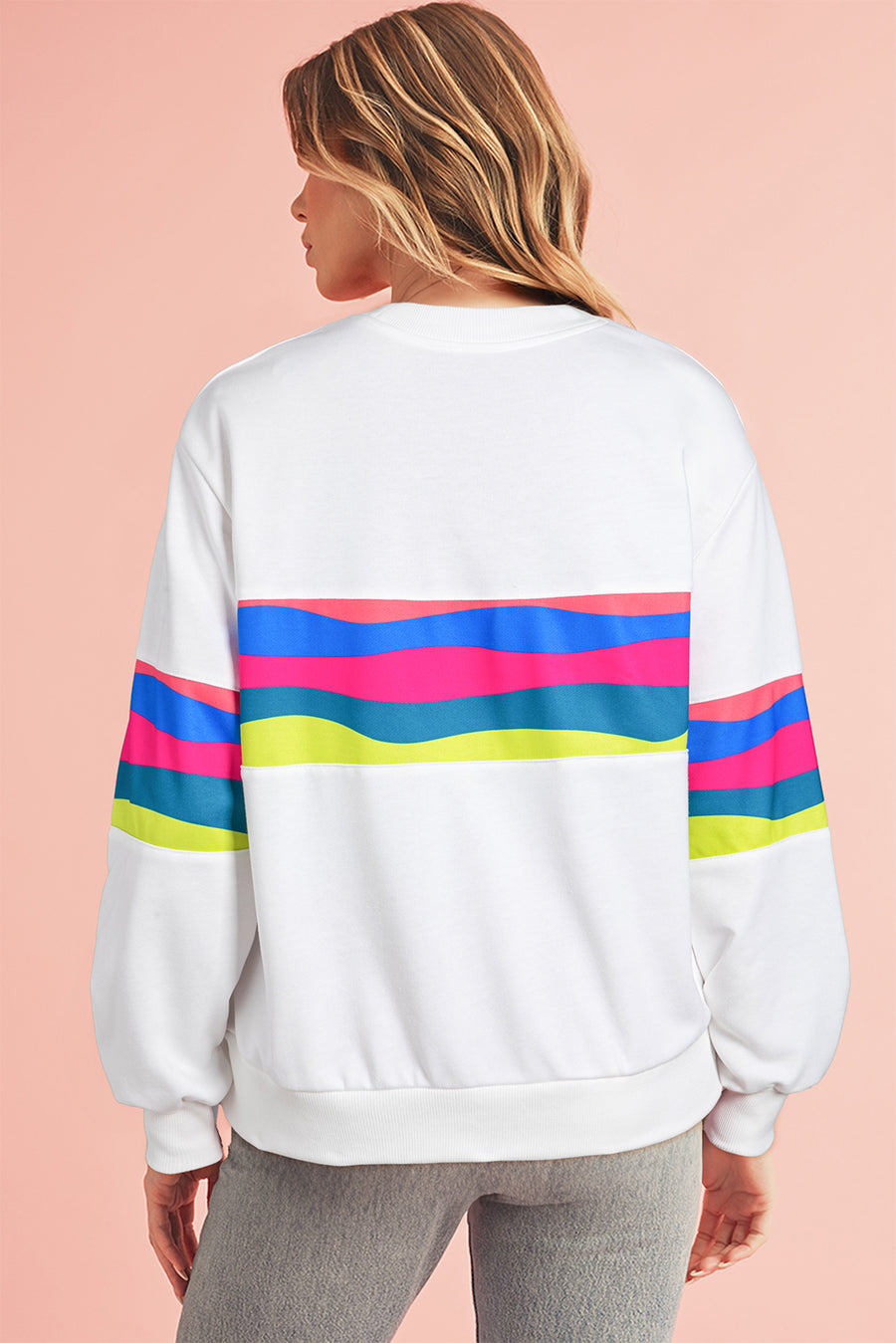 Green Multicolored Wavy Striped Crew Neck Long Sleeve Top- 2 Colors