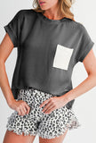 Twist Ribbed Color Block Pocket Crew Neck T-Shirt- 4 Colors
