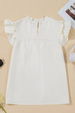 White Ruffle Trim Waffle Textured Short Sleeve Blouse