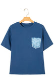 Printed Denim Chest Pocket Graphic T-Shirt- 2 Colors