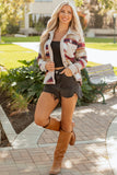 Multicolour Western Aztec Ribbed Patchwork Double Flap Pocket Raw Hem Shacket