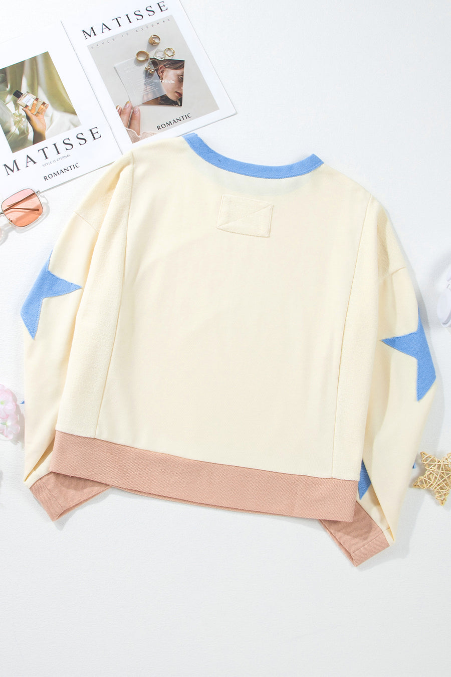 Star Patchwork Exposed Seam Oversized Sweatshirt- 3 Colors