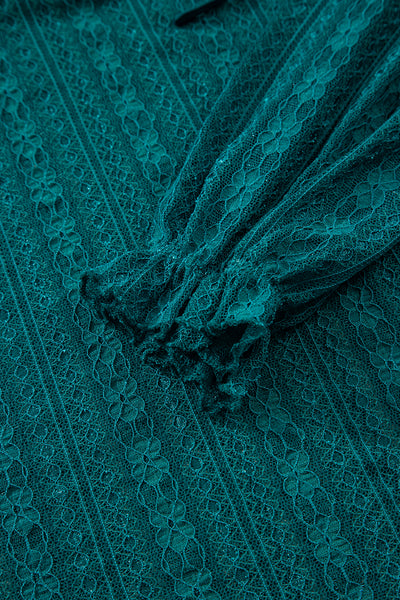 Evergreen Sheer Lace Balloon Sleeve Babydoll Blouse