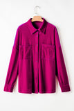 Plus Size Bright Pink Velvet Chest Pocket Drop Shoulder Shirt