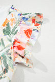 Orange Multi Floral Ruffle Sleeve V-Neck High Waist Mini Dress