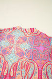 Pink Multi Floral Paisley Ruffle Sleeve Notch Neck Midi Dress