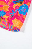 Neon Pink Floral Frill V-Neck Smocked Peplum Blouse