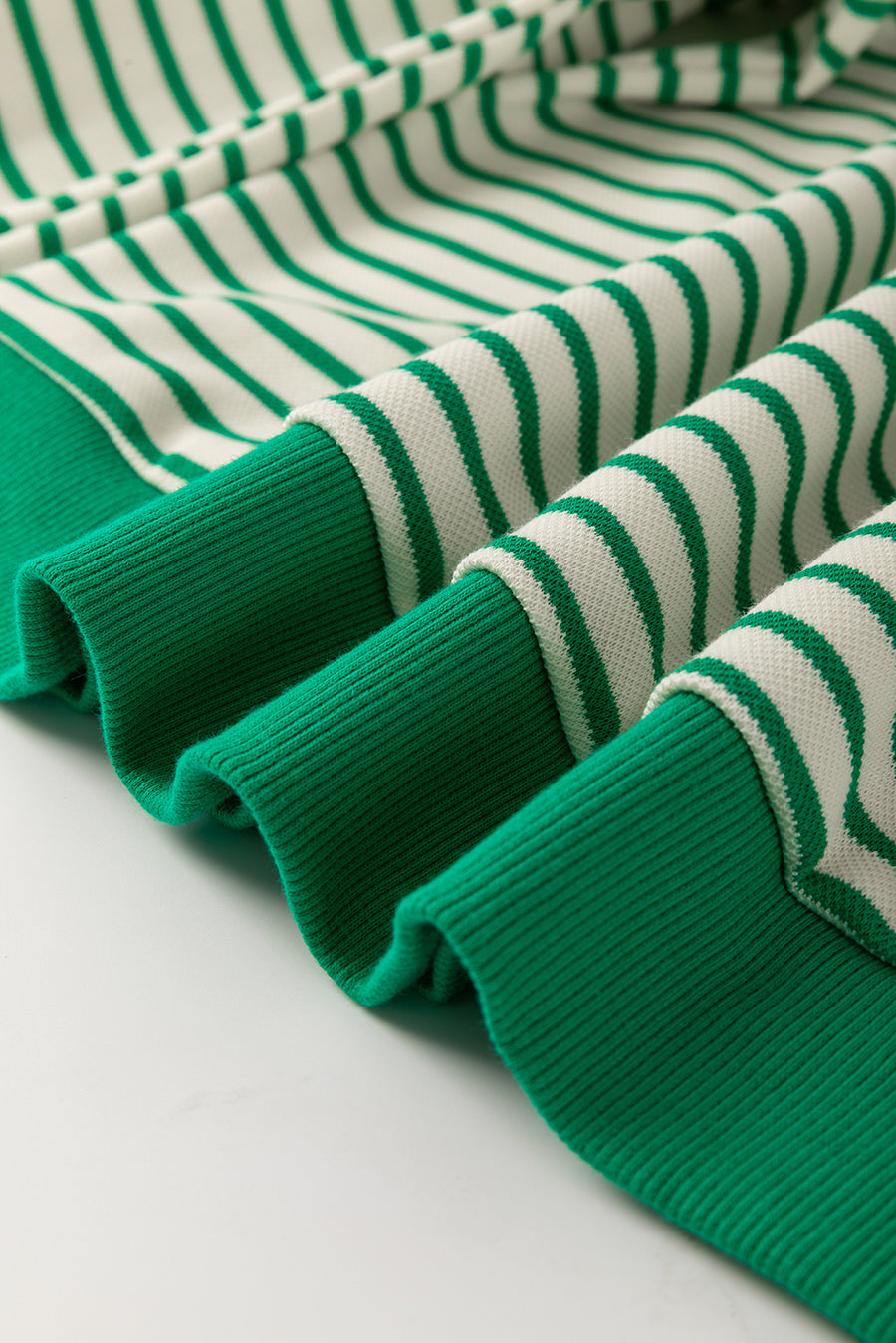 Green Striped Contrast Trim Long Sleeve Shirt