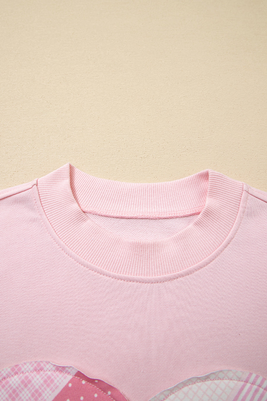 Light Pink Heart Quilt Patch Oversized Sweatshirt