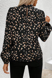 Leopard Print Mock Neck Long Sleeve Pleated Blouse- 2 Colors