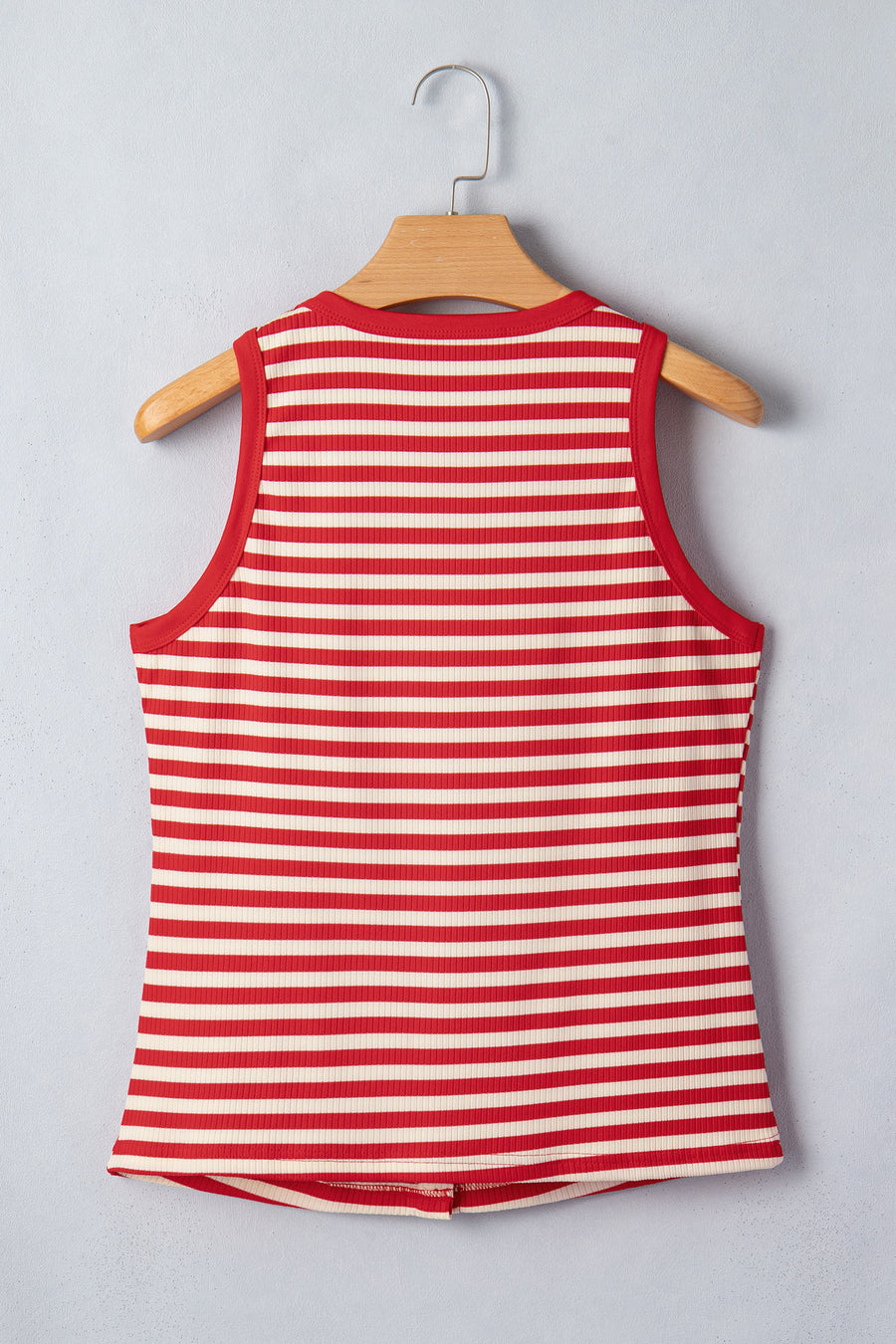 Red Striped Button-Up Ribbed Knit Tank Top