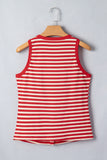 Red Striped Button-Up Ribbed Knit Tank Top