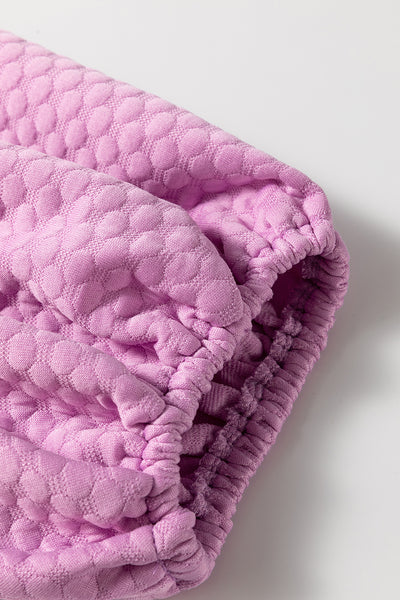 Orchid Textured Crew Neck Puff Sleeve Blouse