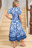 Floral Ruffle Hem Contrast Trim Neckline Midi Dress- 3 Colors