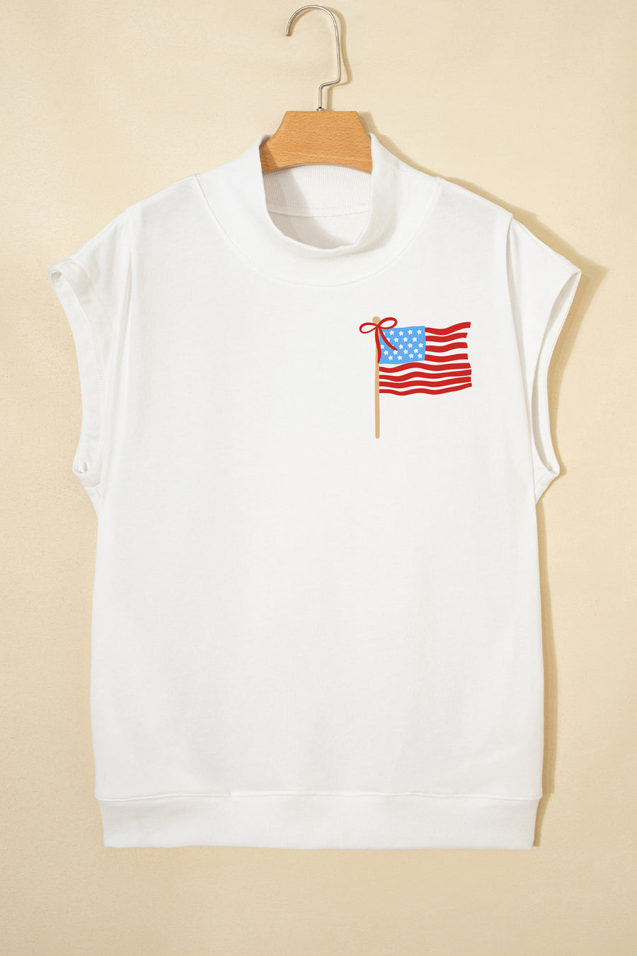White Patriotic Flag Double Printed Mock Neck Tee