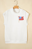 White Patriotic Flag Double Printed Mock Neck Tee