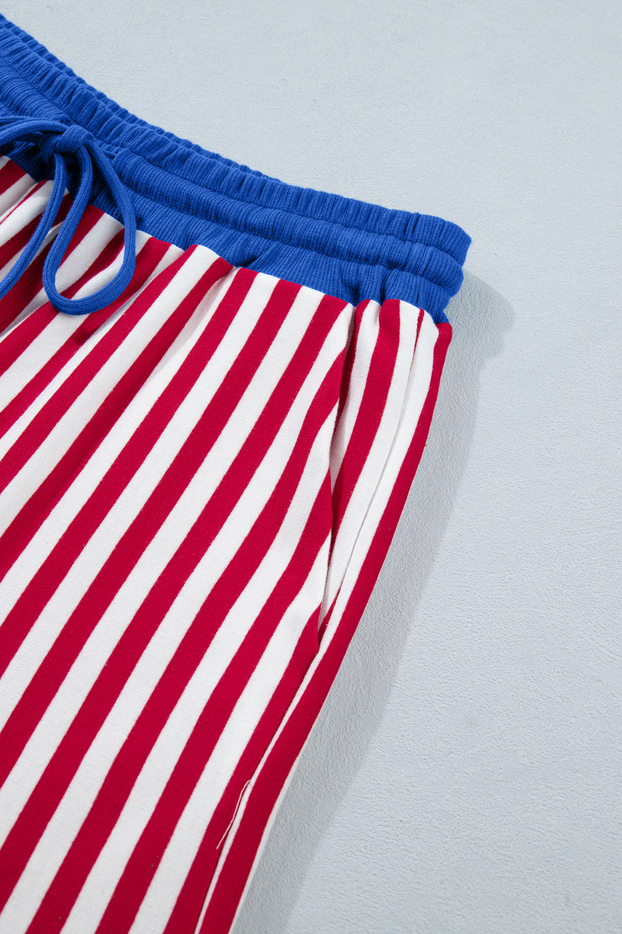 Striped Contrast Trim V-Neck T-Shirt and Drawstring Elastic Waist Shorts Set- 4 Colors