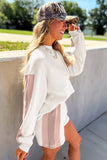 White Color Block Drop Shoulder Pullover Sweatshirt & Shorts Outfit