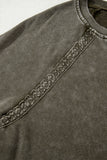 Lace Applique Notched Neck Mineral Wash Baggy Sweatshirt- 4 Colors