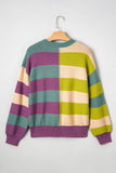 Striped Color Block Drop Shoulder Front Seam Sweater
