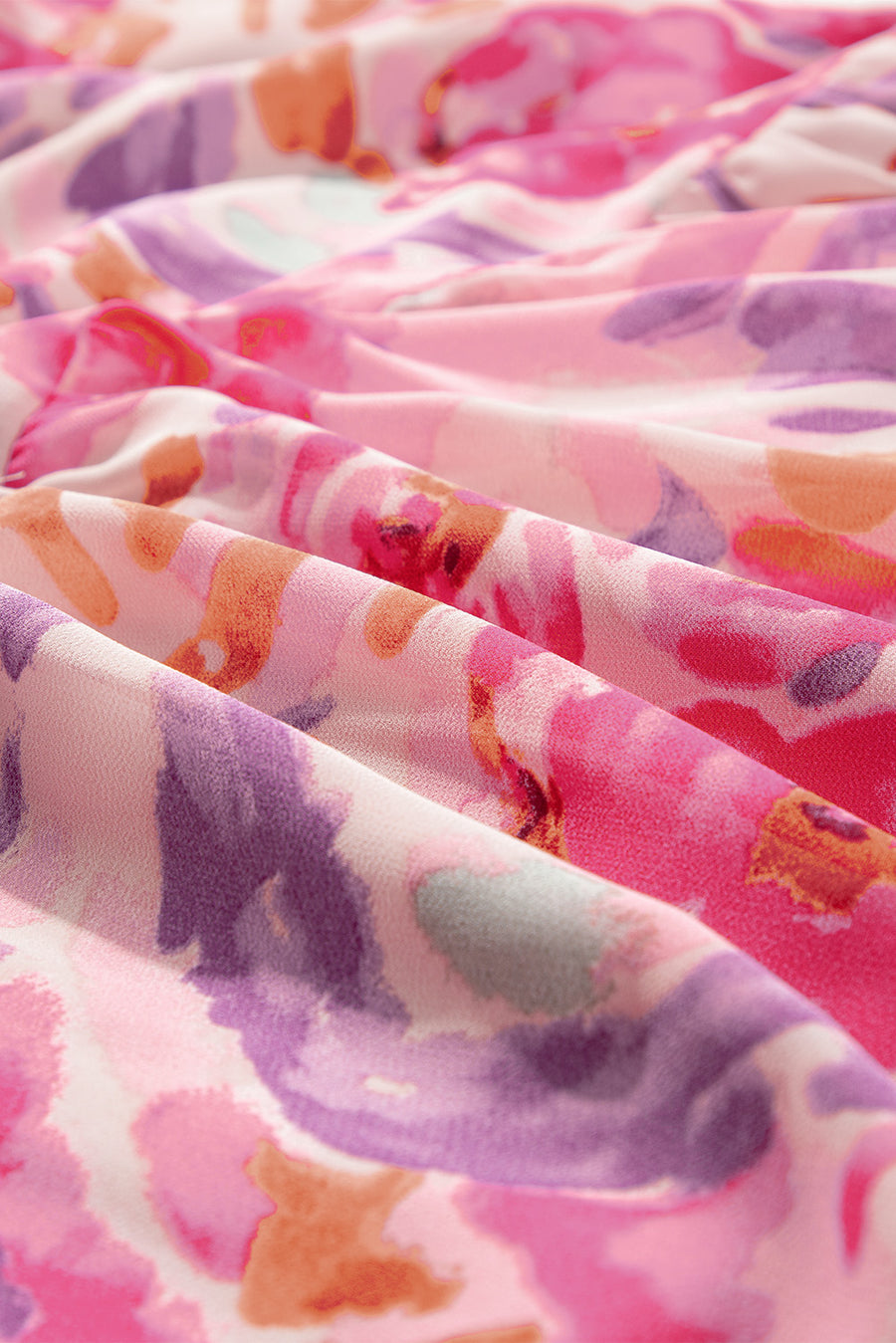 Pink Floral Print Shirred One Shoulder Maxi Dress