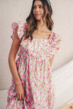 Floral Print Square Neck Ruffled Strap Maxi Dress- 2 Colors