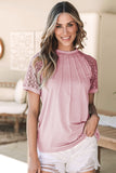 Seamed Detail Contrast Lace Raglan Sleeve T-Shirt- 2 Colors