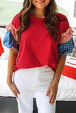Stars and Stripes Contrast Puff Sleeve Top- 2 Colors