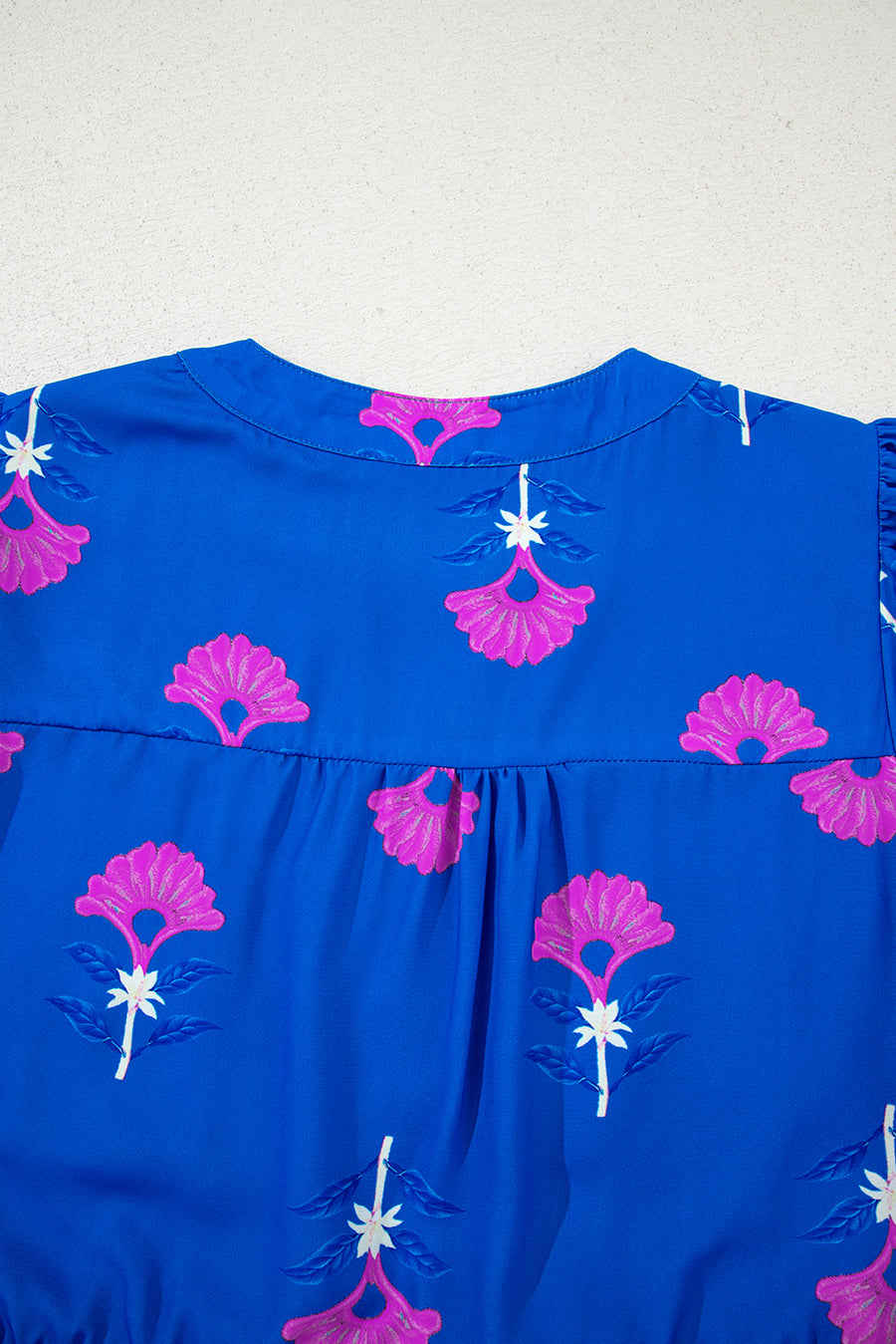 Blue Floral Print Notched Neck Flounce Sleeve Maxi Dress with Pockets- 2 Colors