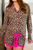Light French Beige Leopard Ruffle Long Sleeve Pajama Set