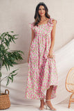 Floral Print Square Neck Ruffled Strap Maxi Dress- 2 Colors