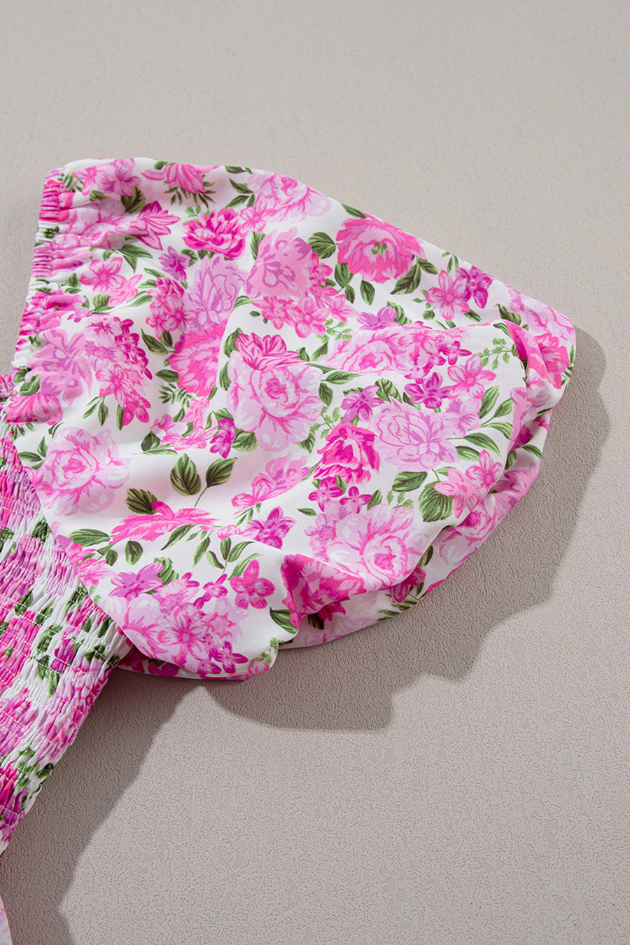 Plus Size Pink Floral Smocked Puff Sleeve Maxi Dress