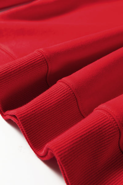 Fiery Red Varsity Striped Detail Plus Size Round Neck Sweatshirt