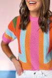 Color Block Openwork Knit T-Shirt