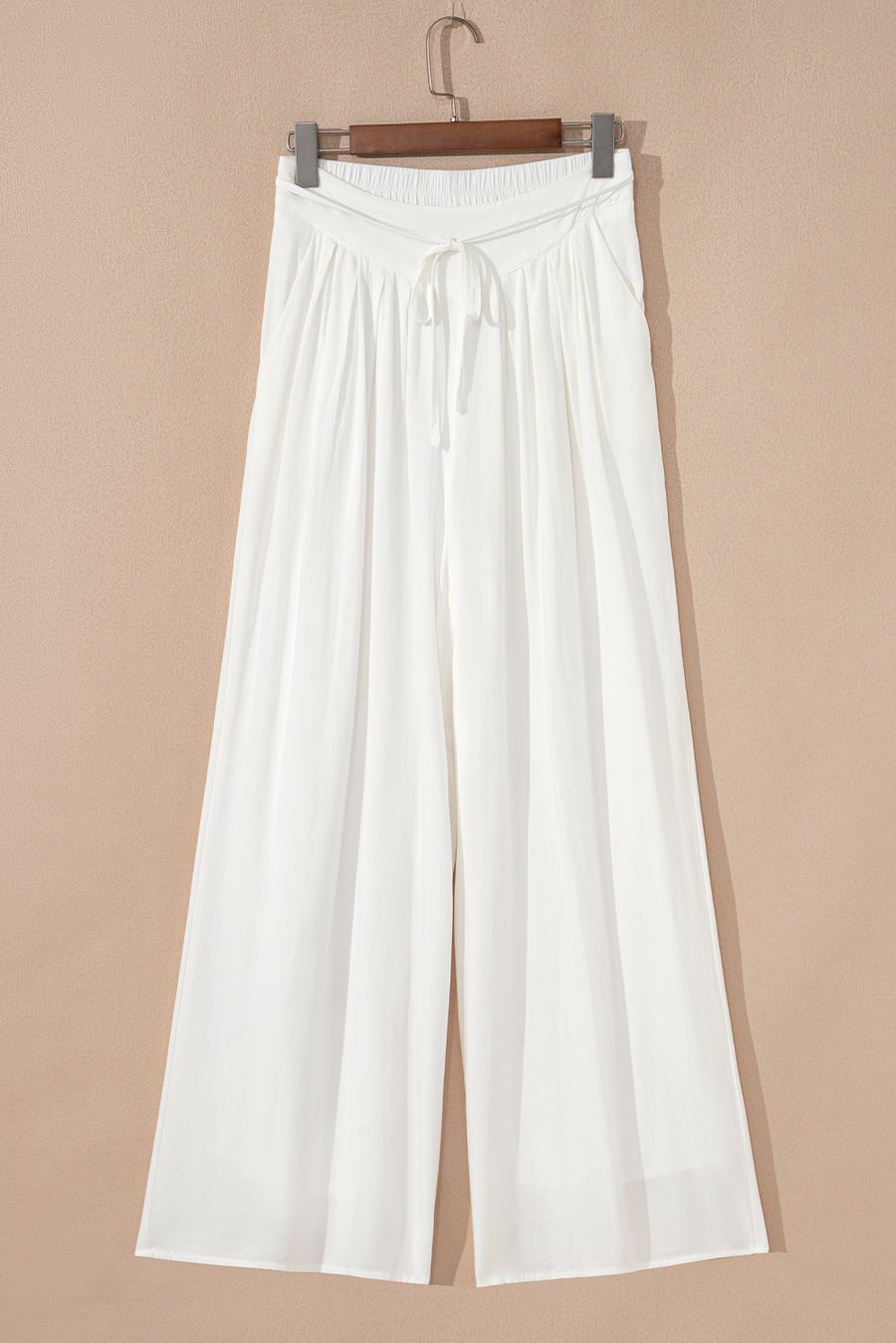 White Pleated Loose Fit Wide Leg Pants