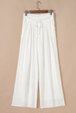 White Pleated Loose Fit Wide Leg Pants