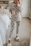 White Holly Print Christmas Long Sleeve Pajama Set