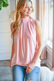 High Neck Pleated Top With Waistband- 5 Colors