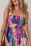 Multicolored Tropical Floral Print Shirred Spaghetti Strap Loose Maxi Dress