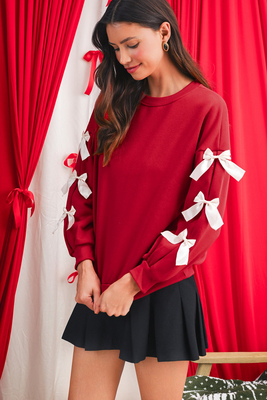 Red & White Bows Crew Neck Sweatshirt