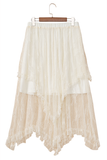Beige Lace Cascading Tiered High-Waist Maxi Skirt