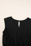 Black Shirred High-Waist V-Neck Sleeveless Jumpsuit