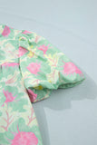 Short Bubble Sleeve Summer Floral Blouse A