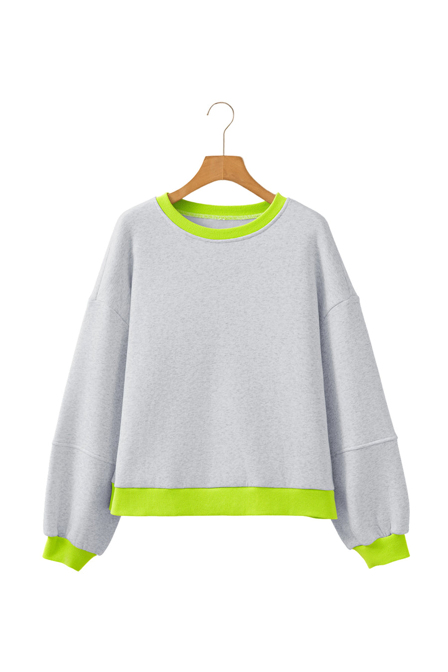 Light Grey Contrast Trim Patchwork Drop Sleeve Loose Sweatshirt