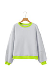 Light Grey Contrast Trim Patchwork Drop Sleeve Loose Sweatshirt