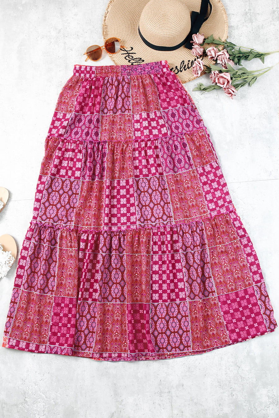 Tiered Paisley Print Maxi Skirt with Pockets