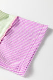 Twist Ribbed Color Block Patchwork Short Sleeve Henley T-Shirt- 2 Colors