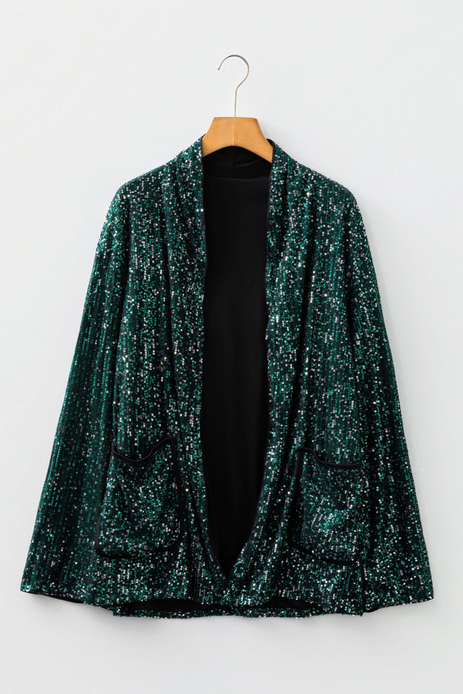 Evergreen Glitter Sequin Open Front Long Sleeve Cardigan